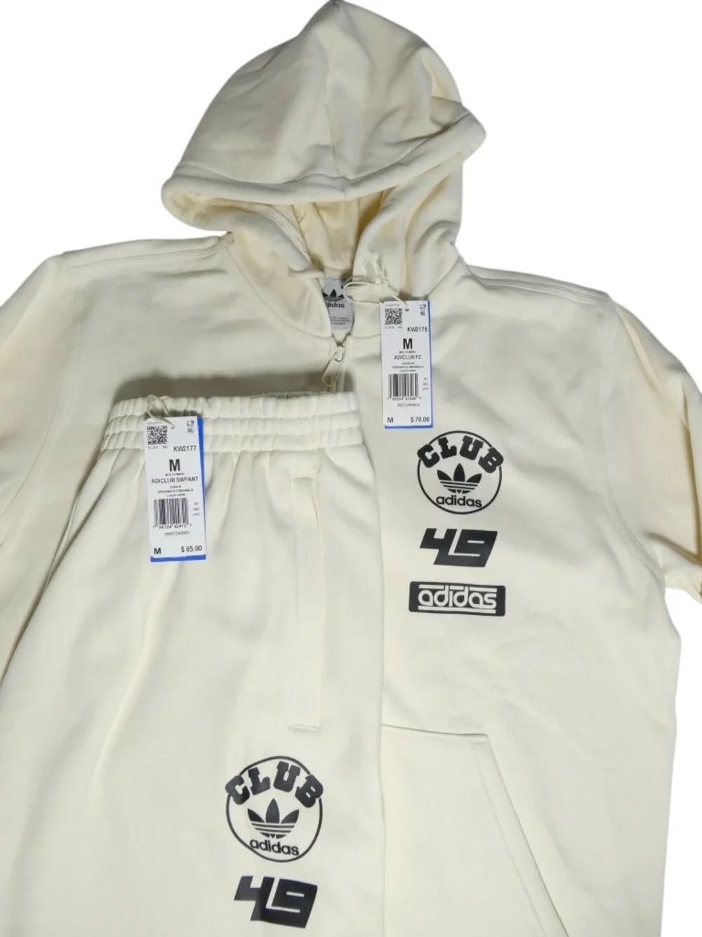 Adidas Men’s Adiclub Track Set Medium Cream White KW2175 FZ Hoodie KW2177 Pants